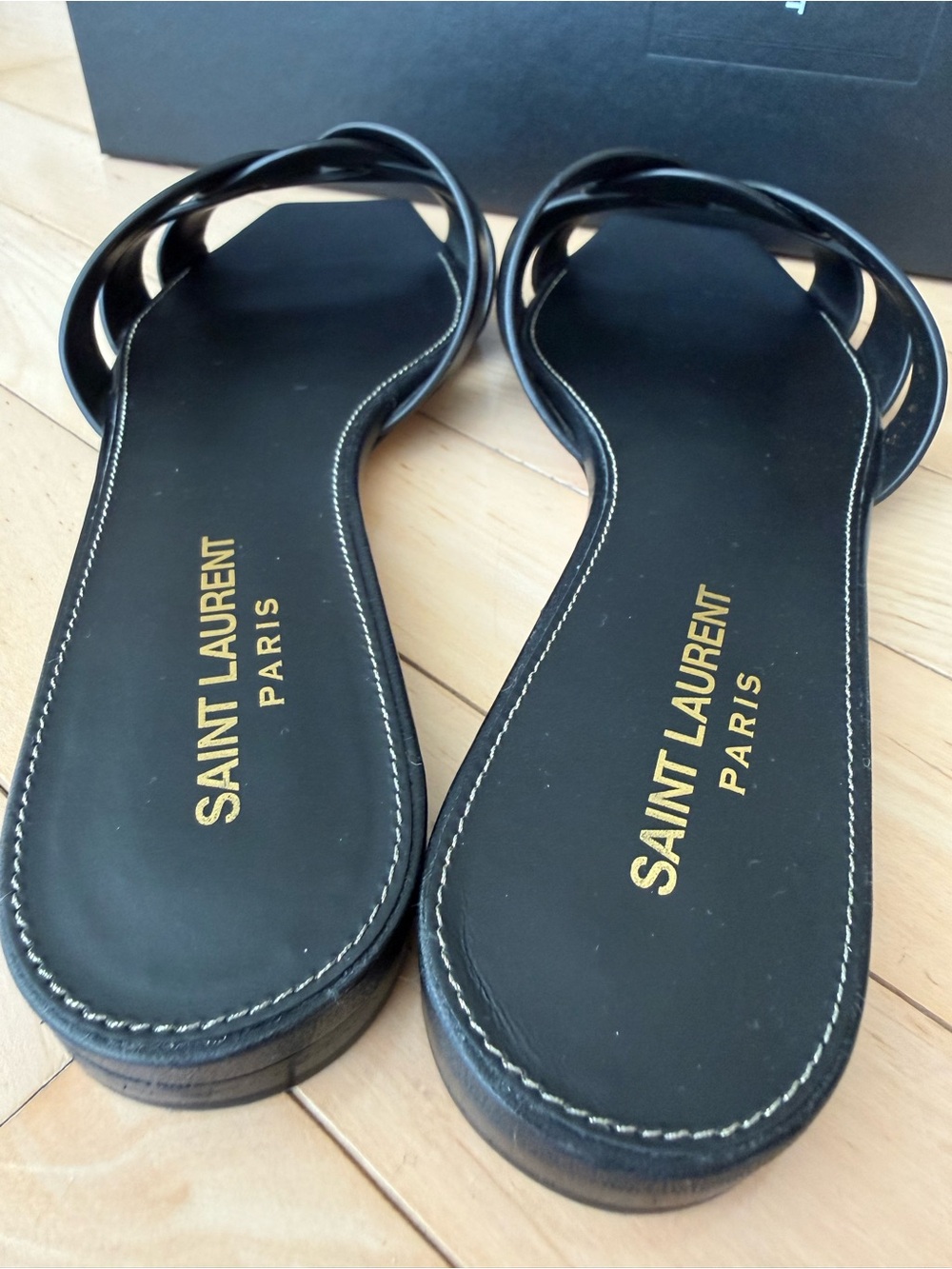 YSL TRIBUTE SANDALS IN SMOOTH LEATHER BLACK US SIZE 7.5 - Picture 9 of 14
